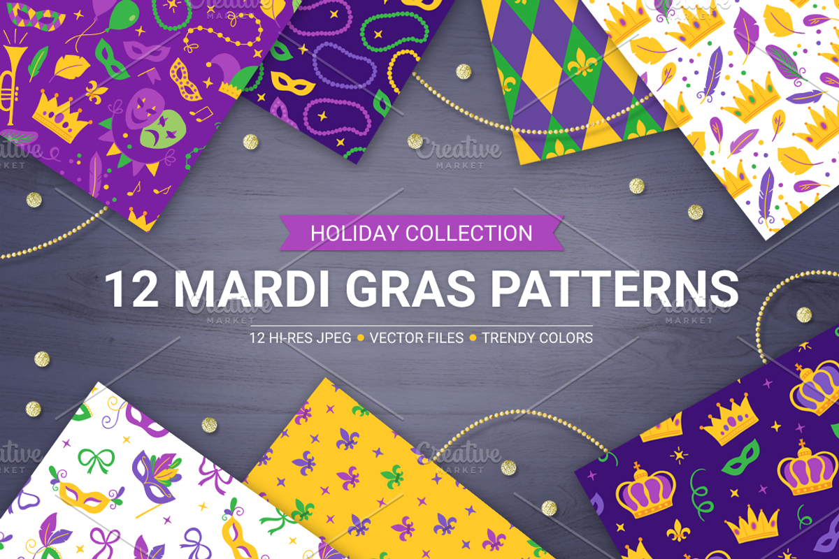 12 Mardi Gras Seamless Patterns, a Pattern Graphic by miumiu