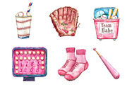 Retro Girly Baseball Clipart Bundle, an Illustration by Dream Creation (Thumbnail 6 of 6)