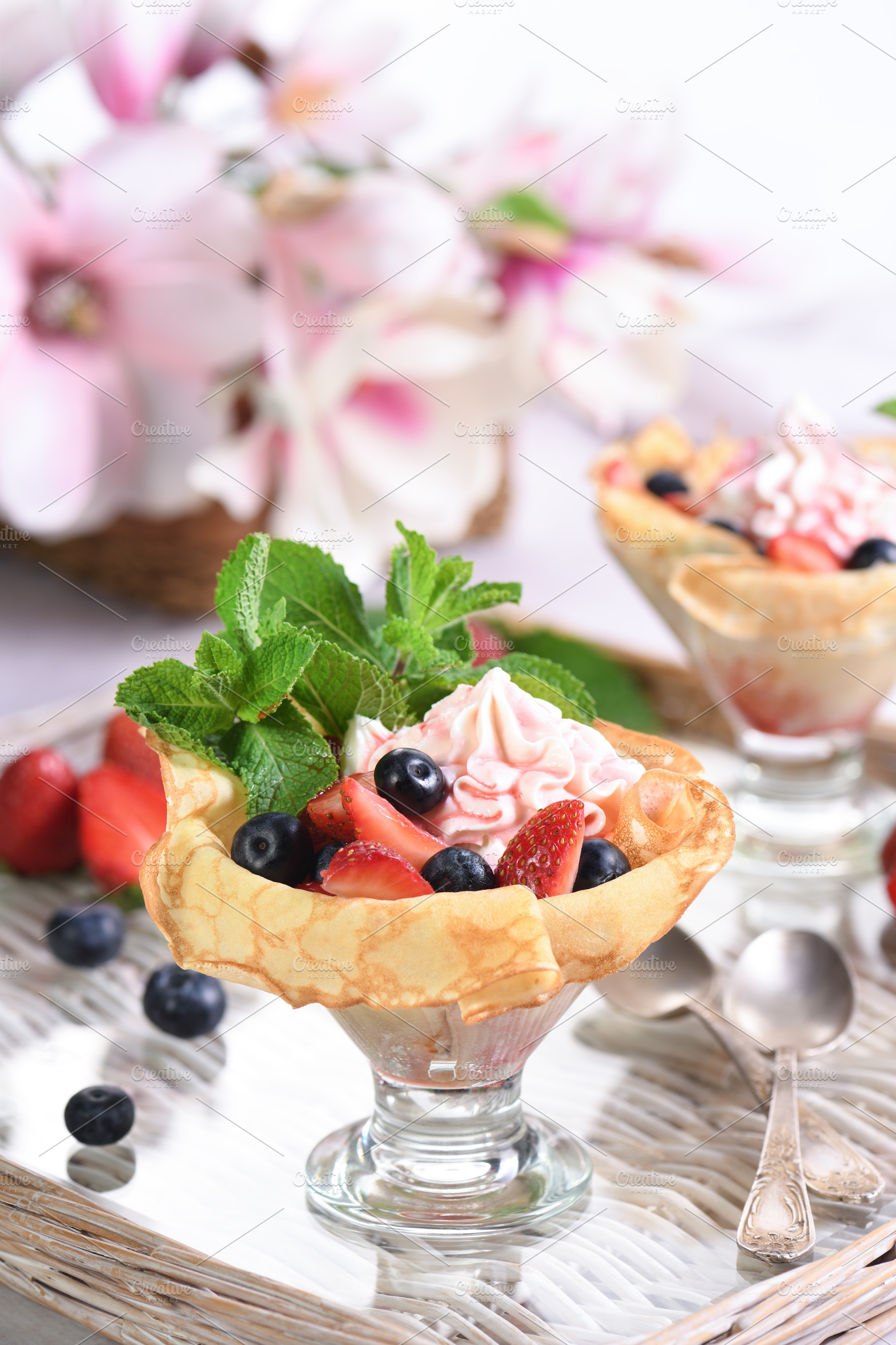French Crepes with Filling and Fruit, a Food & Drink Photo by Apolonia