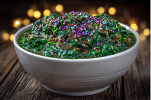 A bowl of spinach puree soup is, a Food & Drink Photo by ZinetroN