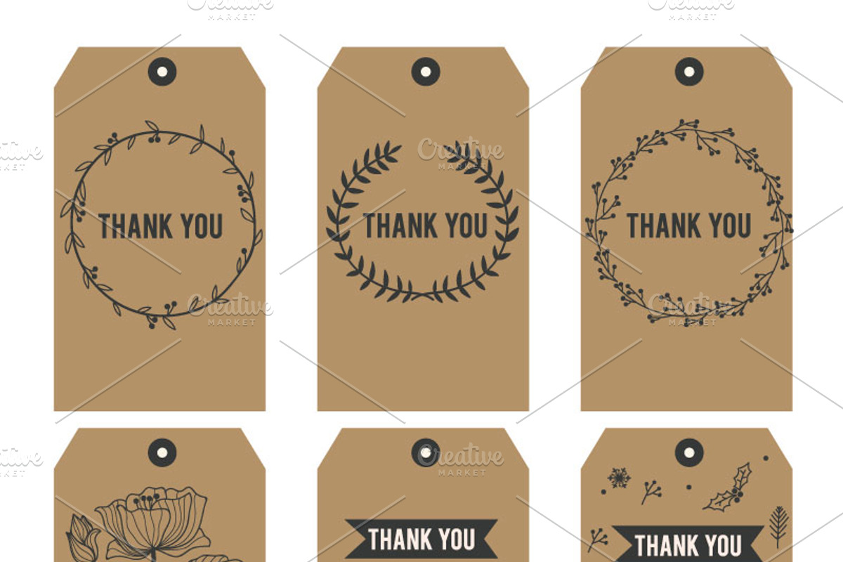 Thank you Printable Tags on Black, a Card Template by MooBeer