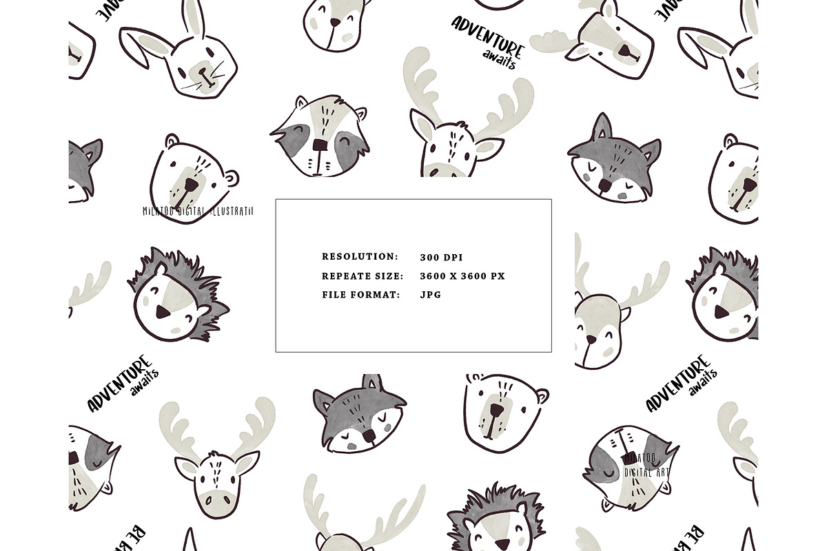 Woodland animals face pattern kids, a Pattern Graphic by Milatoo (Photo 2 of 3)