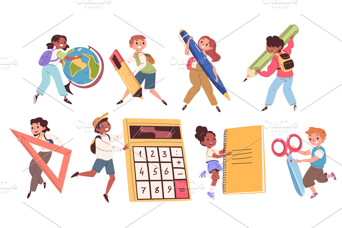 Children big school supplies. Kids, an Object Illustration by Stock-Smart-Start