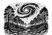 50 Mystical Galaxy Forest Silhouette, a Technology Illustration by Amazin_art (Thumbnail 29 of 41)