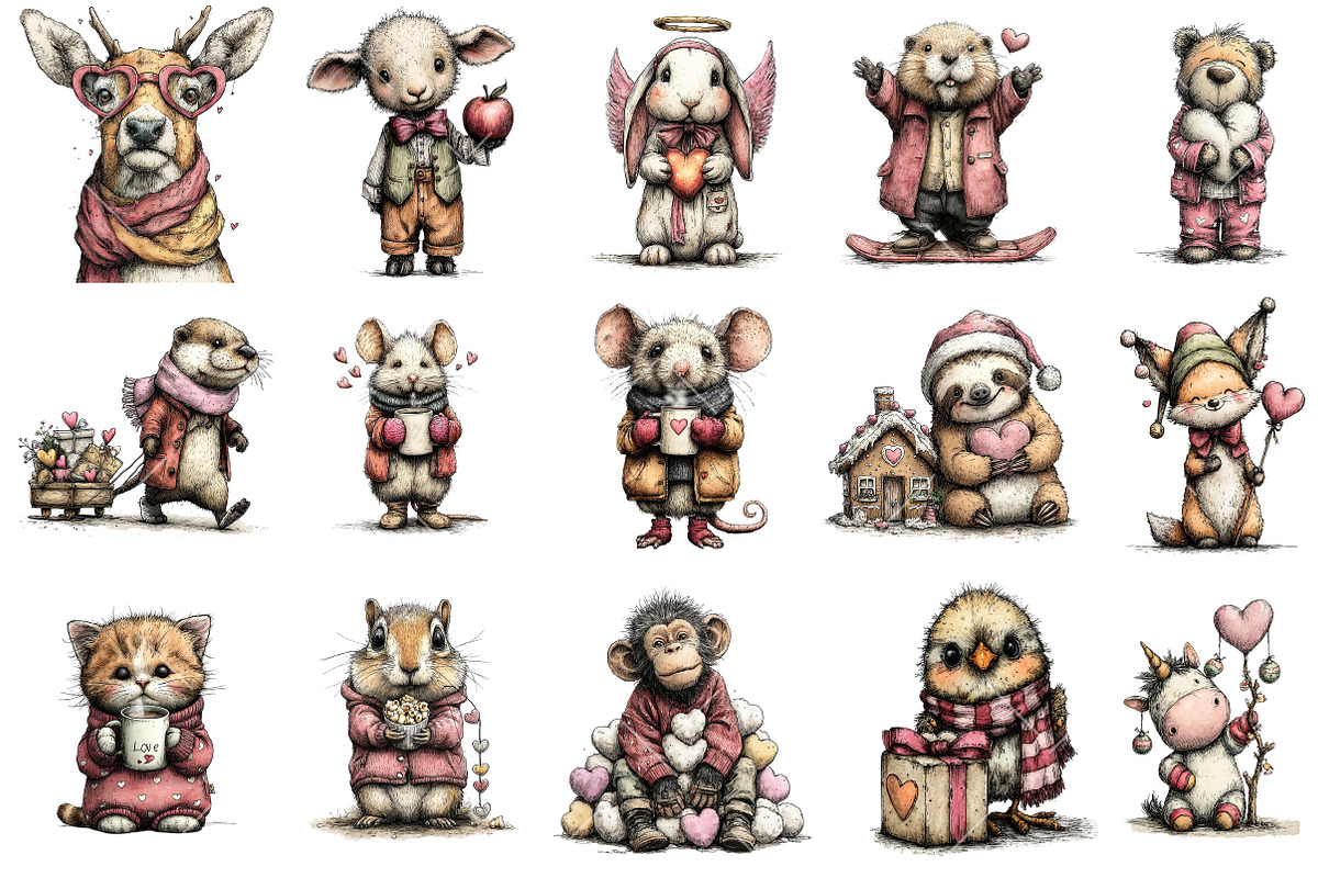 Whimsical Valentine Animals Clipart, an Illustration by OK Design (Photo 3 of 6)