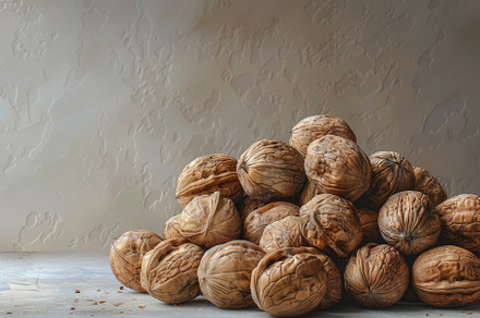 A collection of walnuts neatly stack, a Photo by Iftikhar Alam