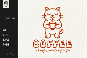 Cute Cat Coffee Lover Design, an Animal Illustration by shaondesigns