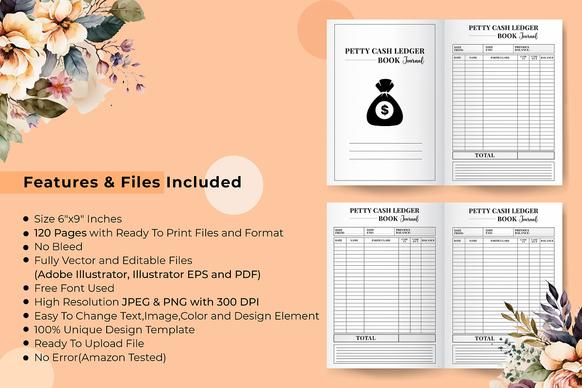Petty Cash Ledger Book Journal Kdp, a Stationery Template by Hurairagraphics (Photo 3 of 4)
