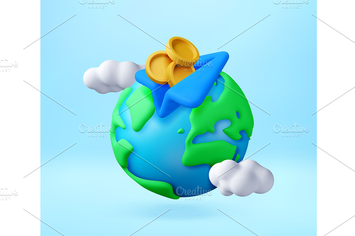 3D Earth globe with paper plane with, a Finance Illustration by Abscent