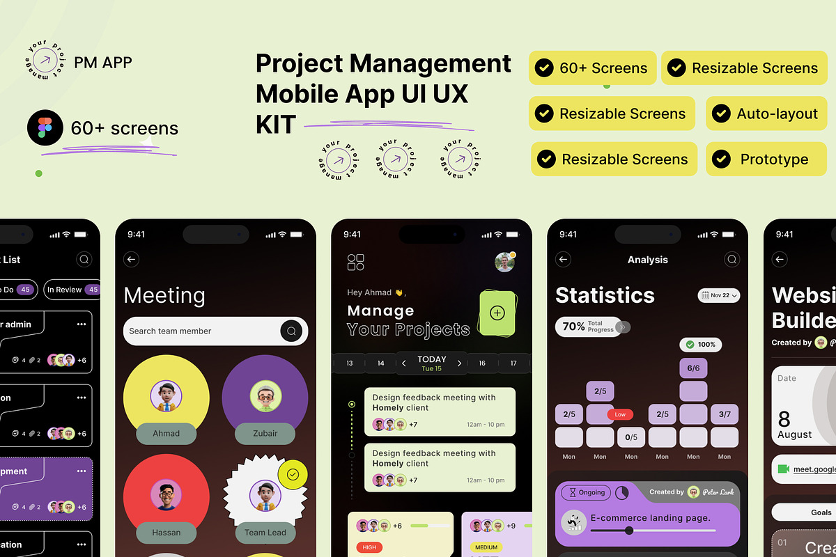 Project Management Mobile App, an UI Kit Template by Muhammad_Ahmad (Photo 1 of 6)