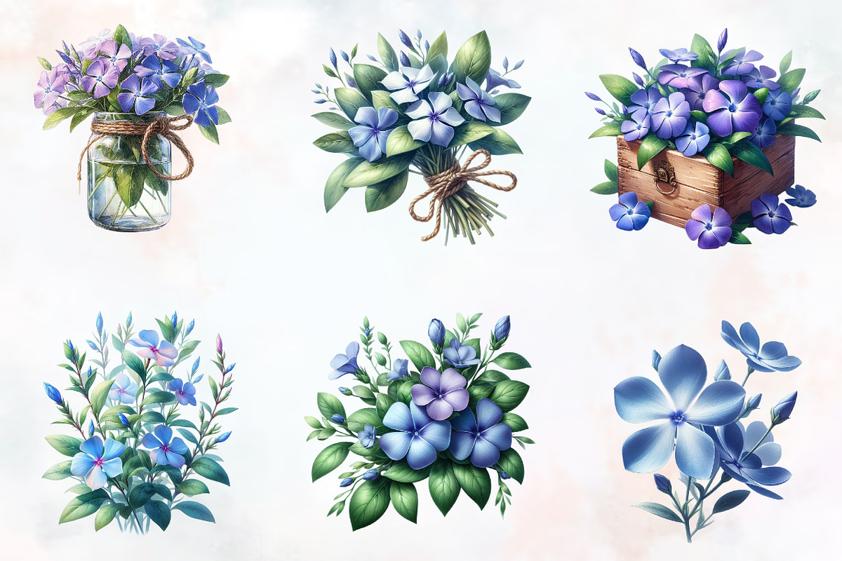 Periwinkle Flower Watercolor Clipart, an Illustration by RobertsArt (Photo 4 of 7)