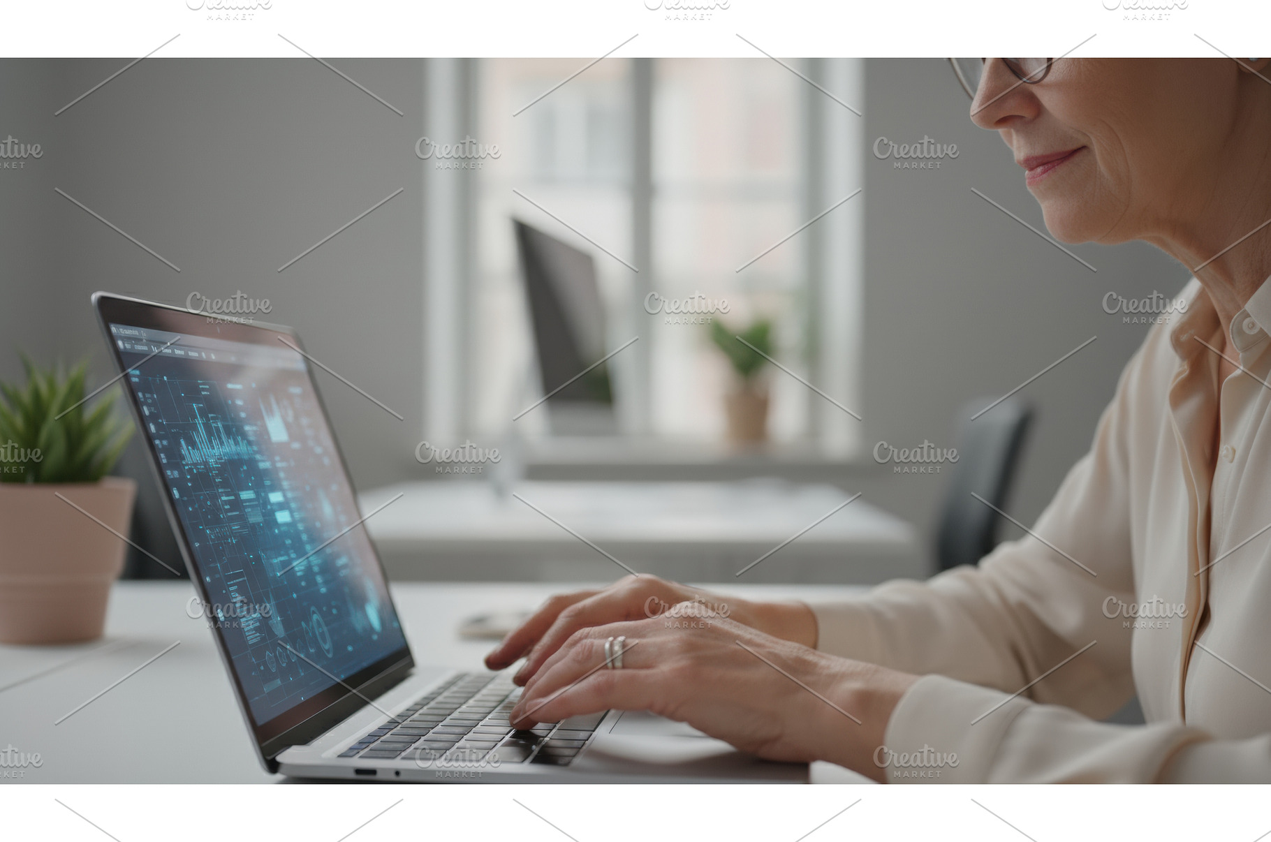 Close up of a mature woman smiling, a Technology Photo by Igor Tichonow