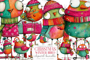 Whimsical Winter Bird Clipart, an Illustration by SinaCreation