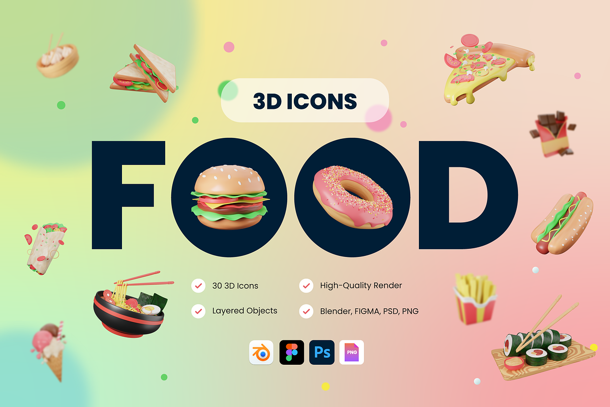 3D Food Icons, a 3D by Flat Icons (Photo 1 of 8)