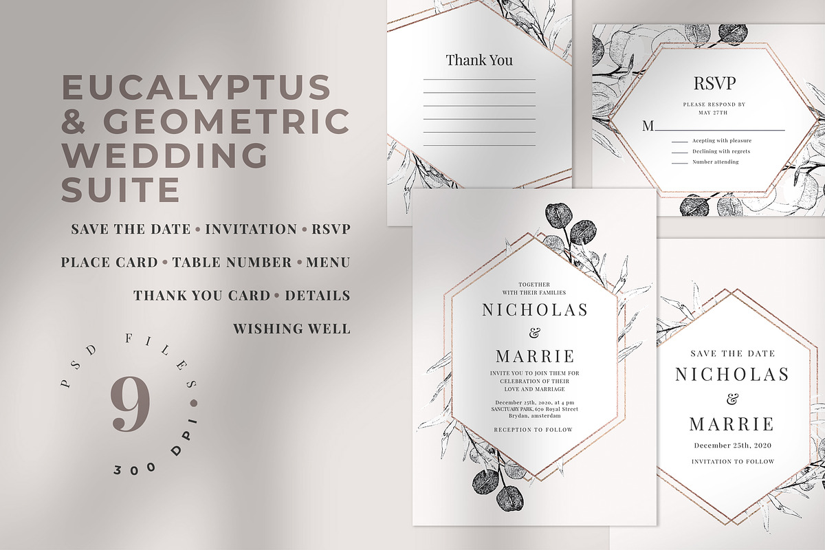 Eucalyptus & Geometric Wedding Suite, an Invitation Template by Azka Creative (Photo 1 of 4)
