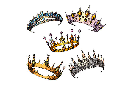 crown queen set sketch hand drawn, an Object Illustration by pikepicture