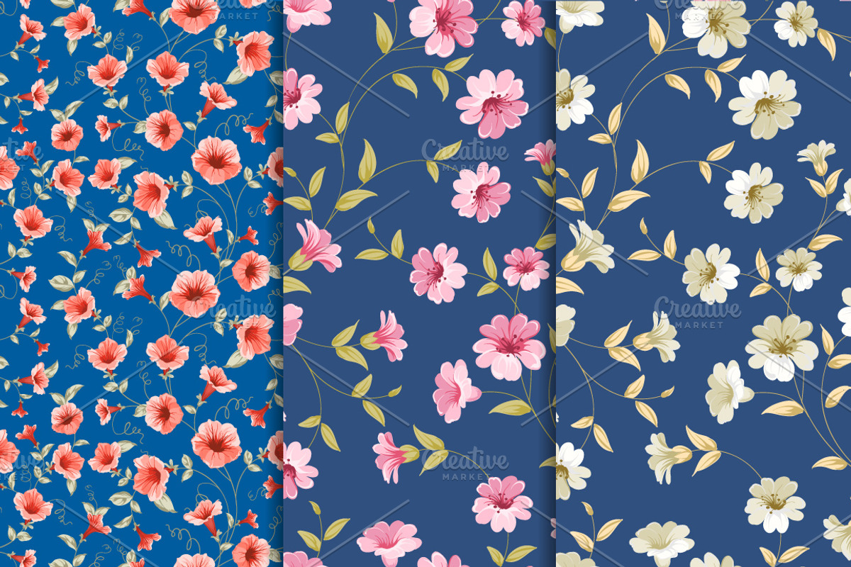 8 Best Vintage Floral Patterns Set preview 2