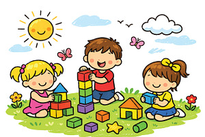 Kids Playing Blocks Illustration, a Person Illustration by Aarley Kaiven