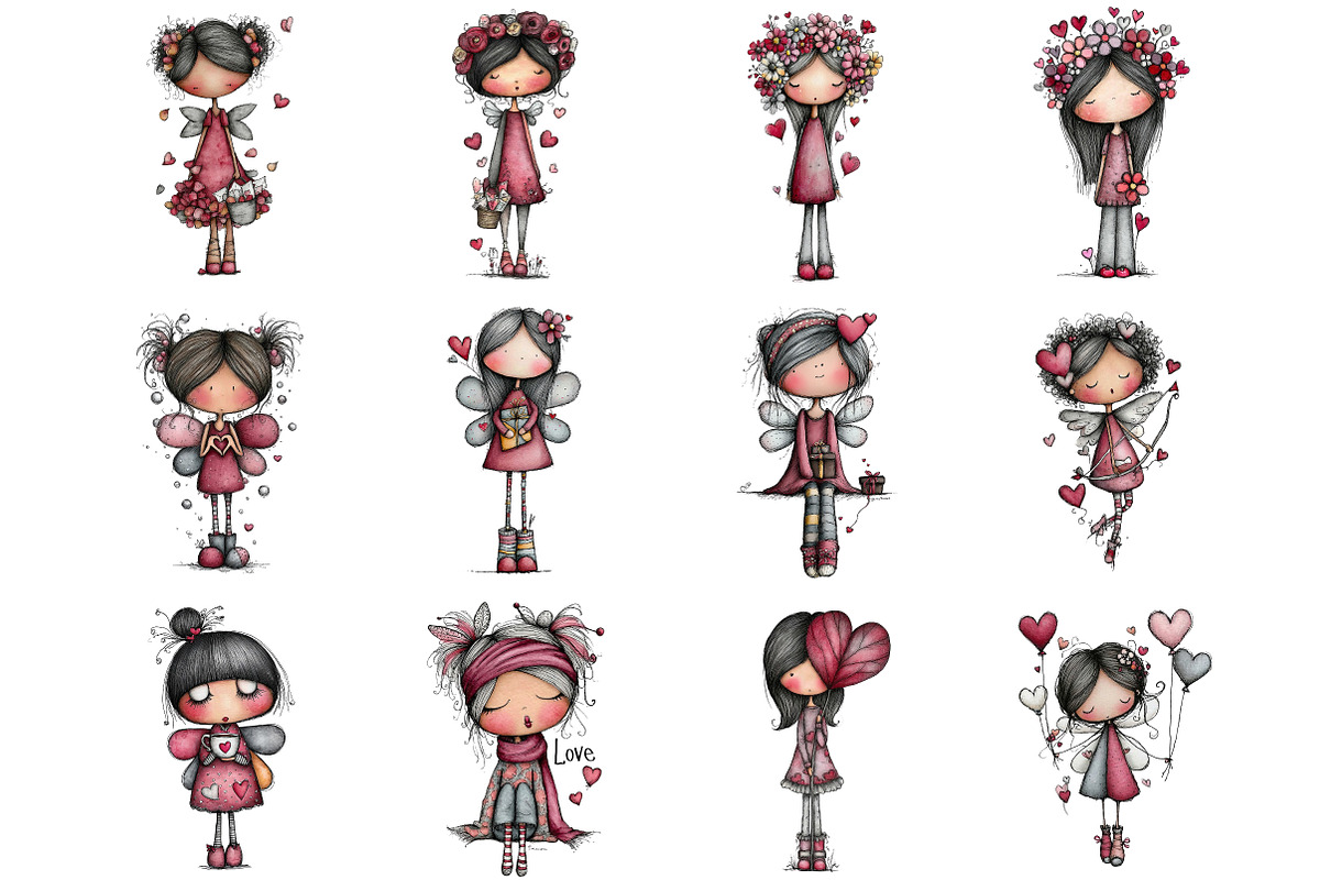 Watercolor Valentines Fairy Clipart, an Illustration by DreamArtGraphic (Photo 4 of 4)