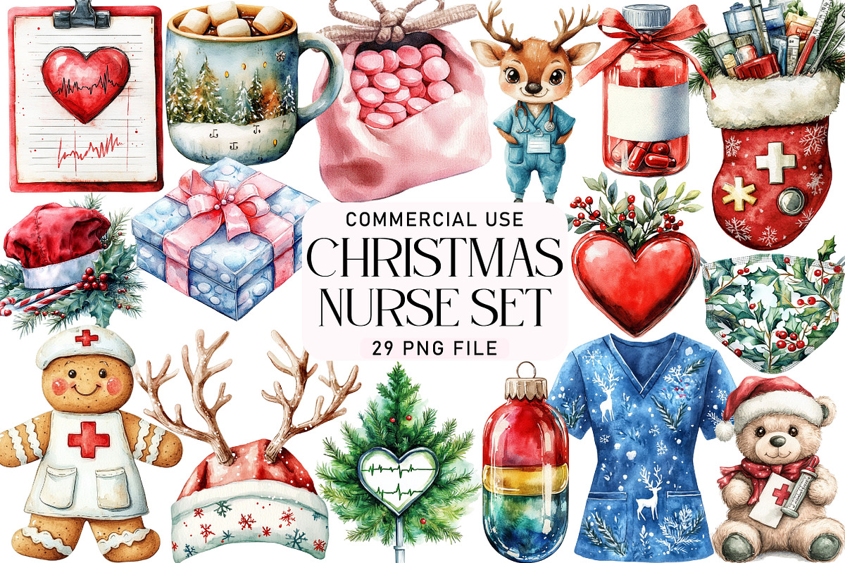 Christmas Nurse Clipart Set, an Illustration by Daily.Designs (Photo 1 of 5)