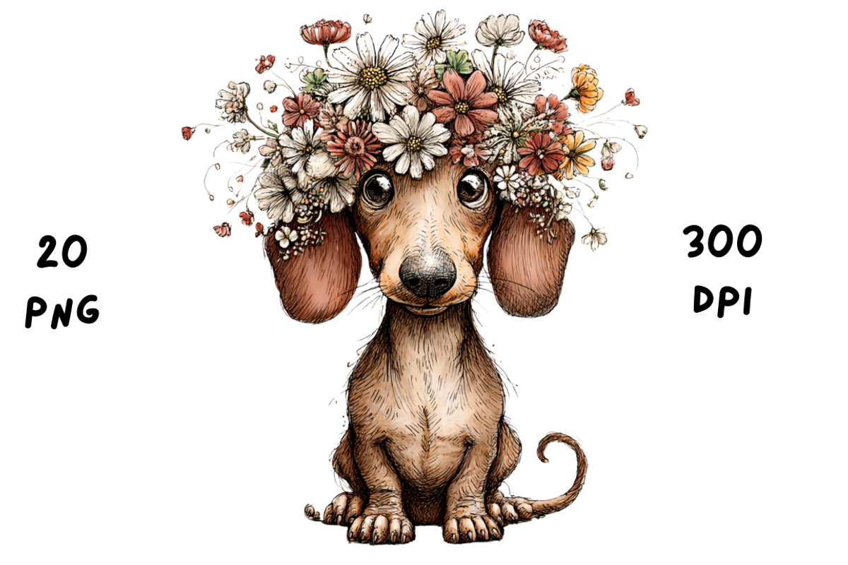 Whimsical Floral Dachshund, Cute Dog, an Animal Illustration by GiraffeCreative (Photo 18 of 20)