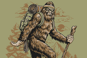 Hiking Sasquatch illustration