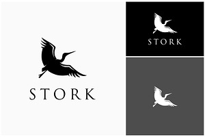 Flying Stork Heron Silhouette Logo, a Branding & Logo Template by ika trisiana