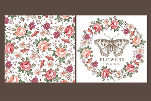 Butterflies Card Seamless Flowers