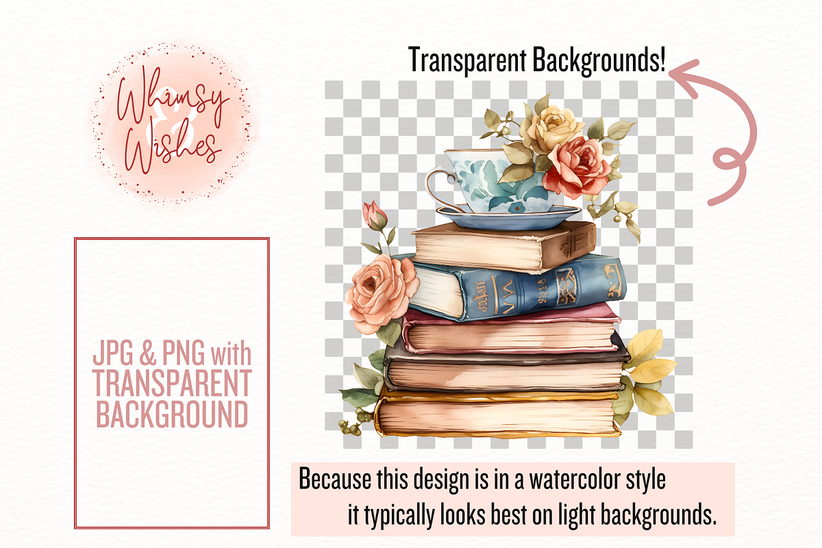 Vintage Books Watercolor Clip Art, a Decorative Illustration by Whimsy & Wishes (Photo 3 of 3)