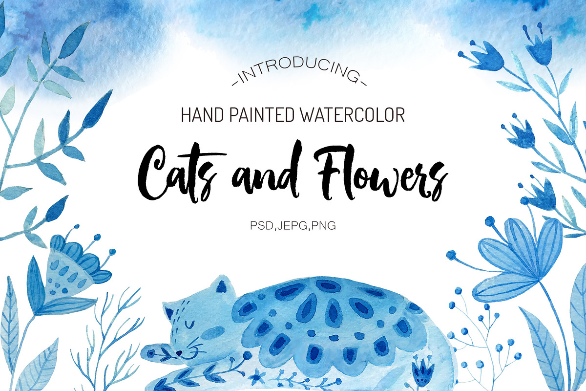Watercolor Cats and Flowers, an Animal Illustration by Olesya Agudova (Photo 1 of 7)