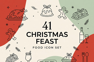41 Christmas Feast Vector Icons