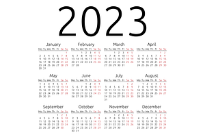 Vector calendar 2023, Monday