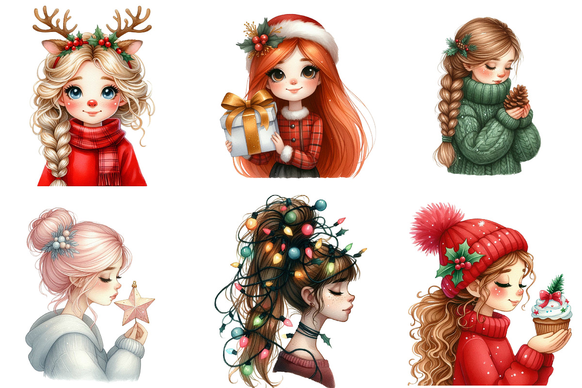 Hair Girl Christmas Sublimation Clip, an Illustration by DreamArtGraphic (Photo 2 of 5)