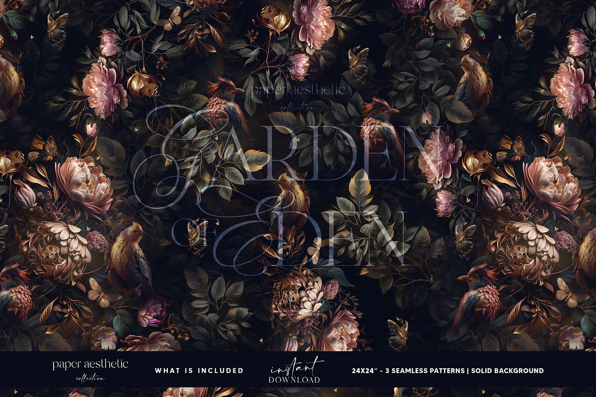 Gold Pastel Floral Pattern, a Pattern Graphic by paper aesthetic (Photo 3 of 9)