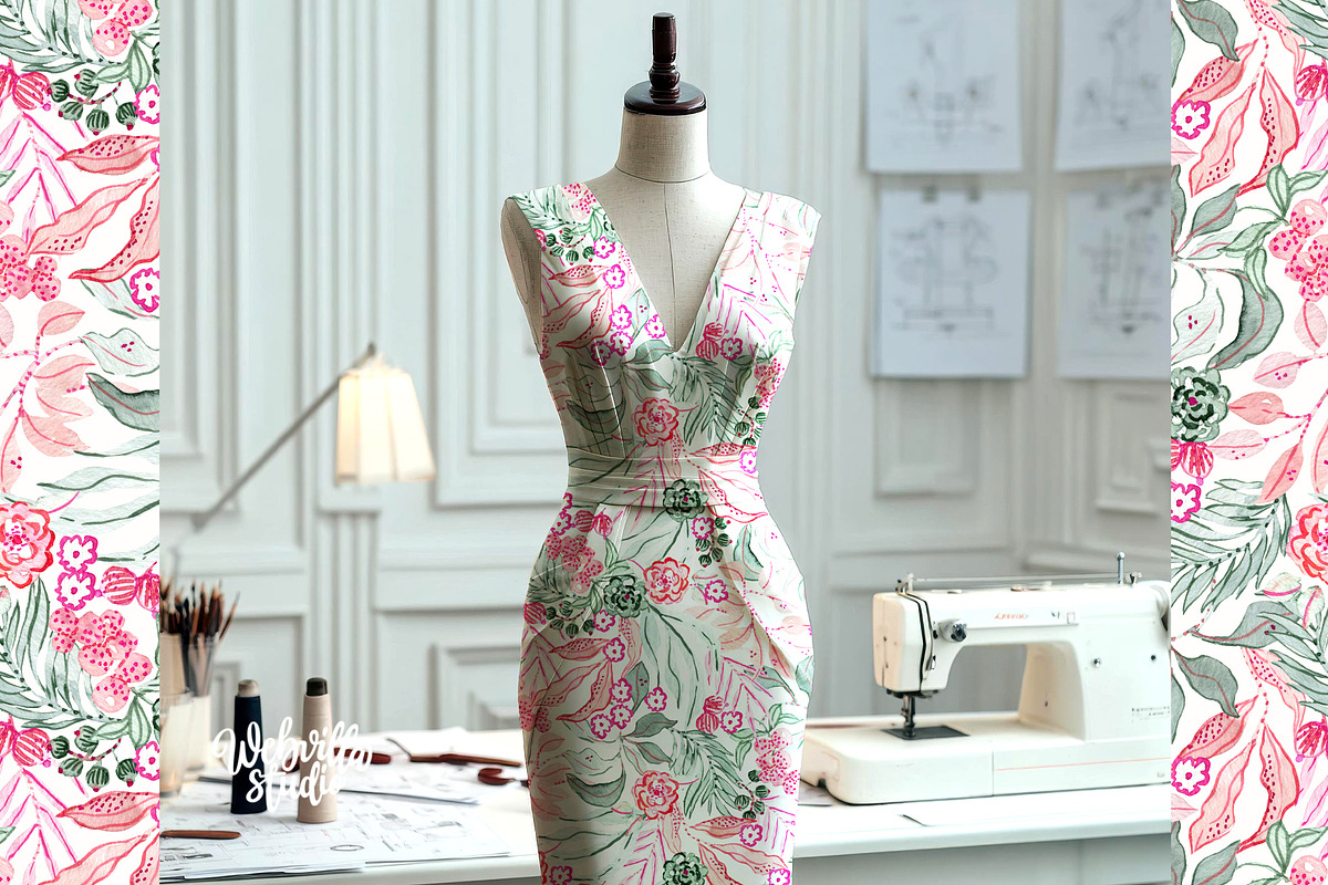 Pink Botanical Burst Pattern, a Pattern Graphic by Webvilla Studio