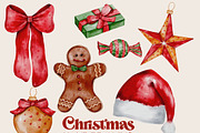 Christmas watercolor clipart set png, a Seasonal Illustration by Julia Bogdan (Thumbnail 6 of 9)