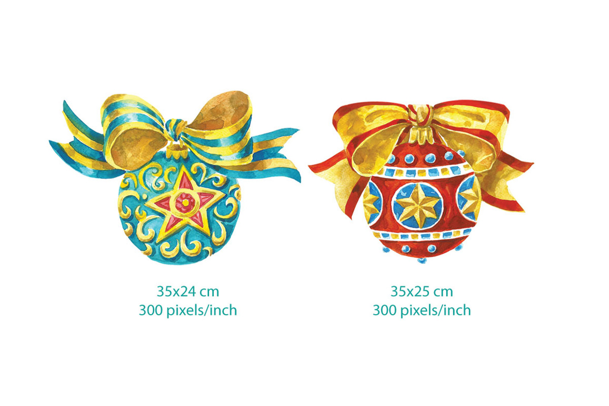 Christmas balls set. Watercolors, a Decorative Illustration by Marina.Markizova (Photo 5 of 5)