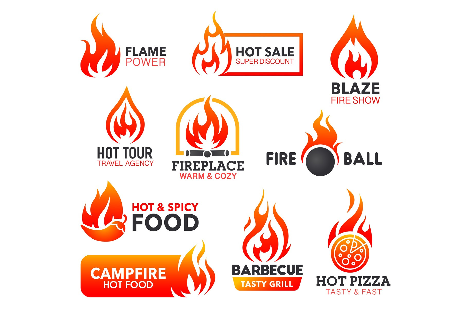 Fire flame icons, campfire, fireball, a Food Illustration by Vector ...