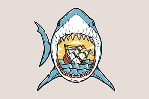 ships sink in the mouth of the shark, an Animal Illustration by gunaonedesign