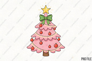 Brushstroke Coquette Christmas Tree, an Illustration by CraftArtStudio