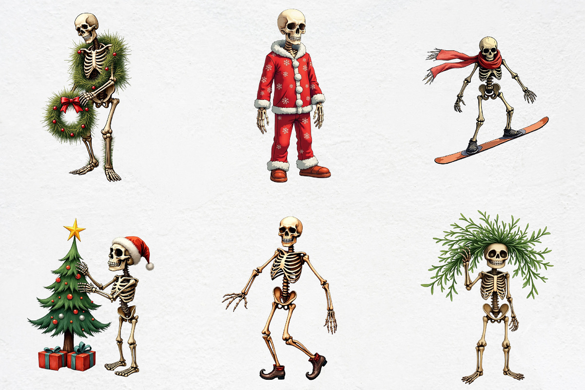 Cute Christmas Skeleton PNG Clipart, an Illustration by CrexoraLab (Photo 3 of 5)