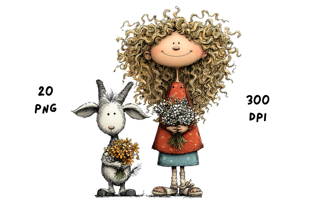 Whimsical Floral Girl and Baby Goat, an Animal Illustration by GiraffeCreative (Photo 13 of 20)