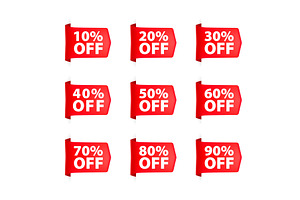 Set Of Red Discount Tags With