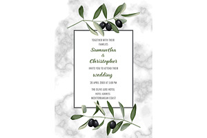 Classic Marble Wedding Invitation Card With Olive Brunches