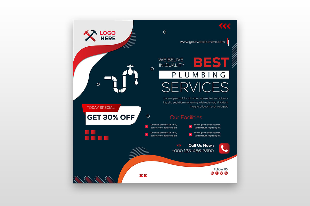 Social media plumber post banner, a Social Media Template by Tahnix Creative (Photo 3 of 3)