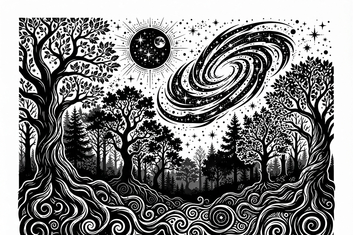 50 Mystical Galaxy Forest Silhouette, a Technology Illustration by Amazin_art (Photo 13 of 41)