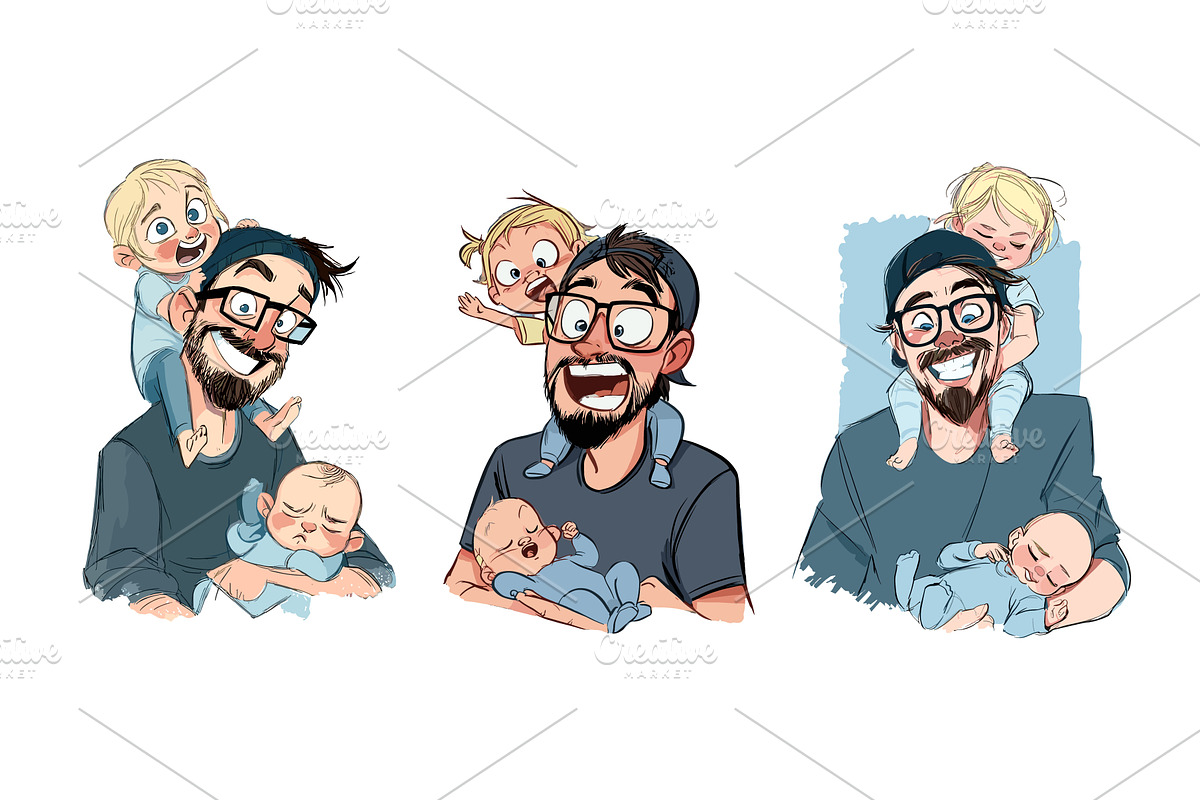 Man carrying baby cartoon vector set, a Person Illustration by Onyx