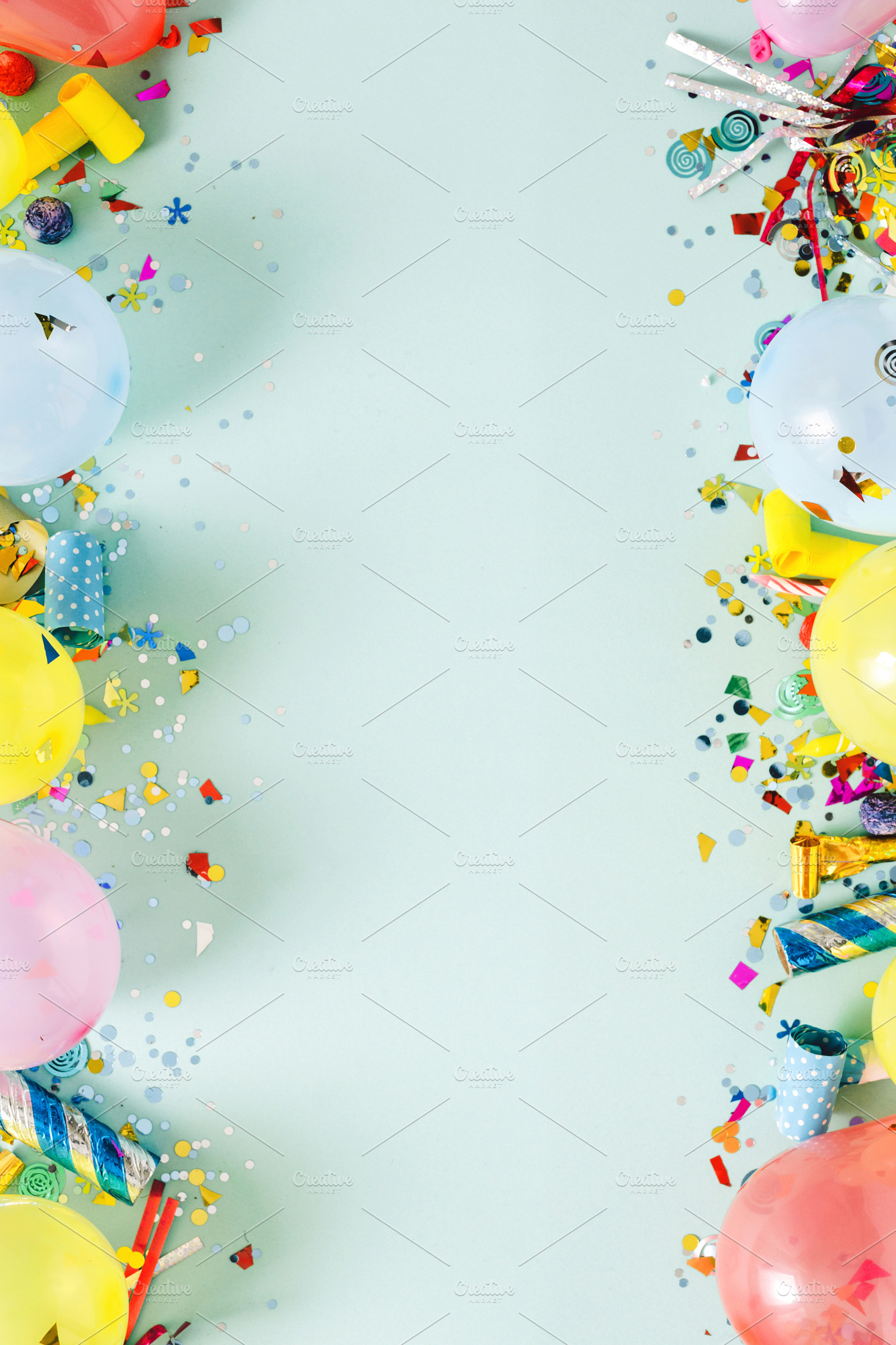 Flat lay decoration party containing birthday, celebrate, and celebratory, an Abstract Photo by KucherPhoto