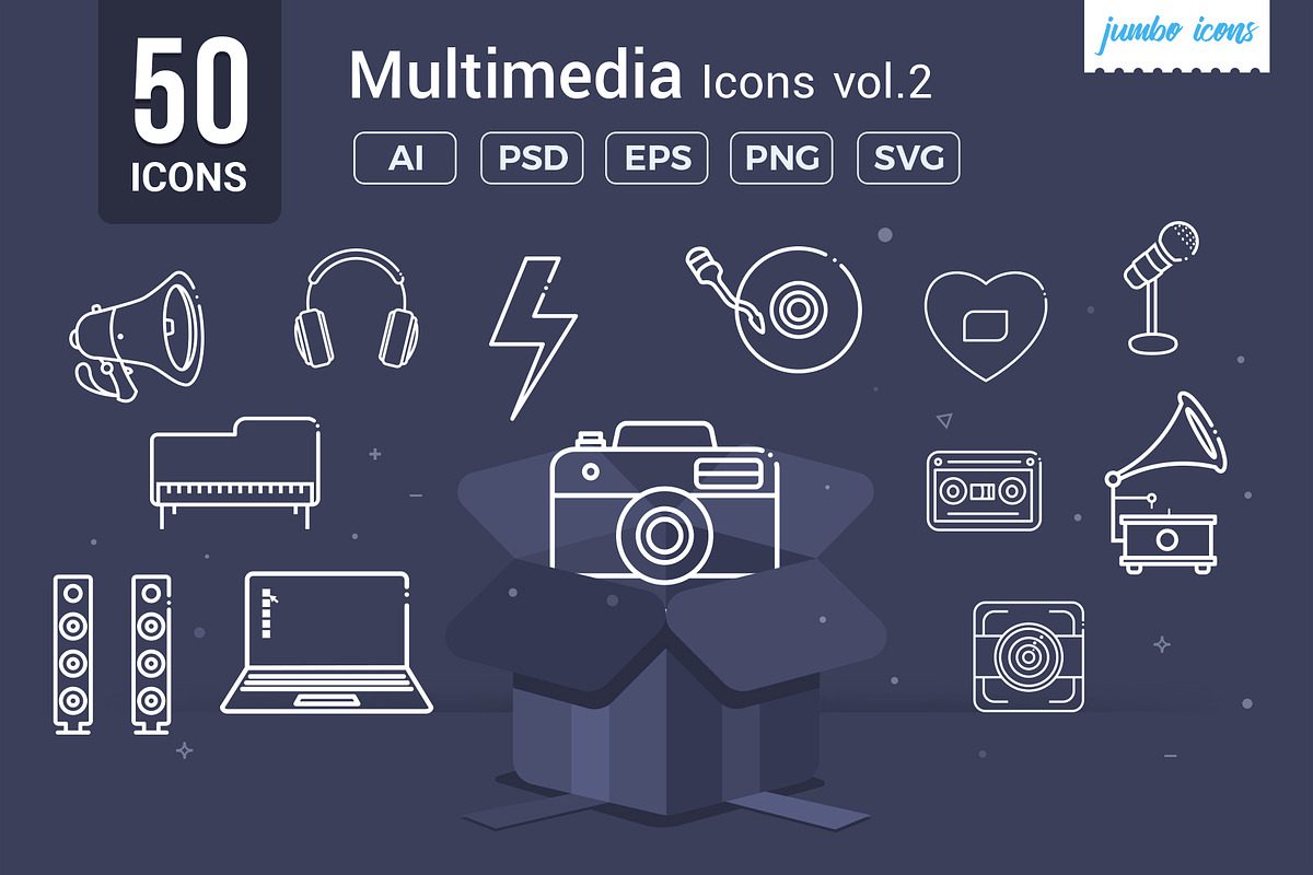 Multimedia Line Icon V2, an Outline Icon by Jumbo Icons (Photo 1 of 5)