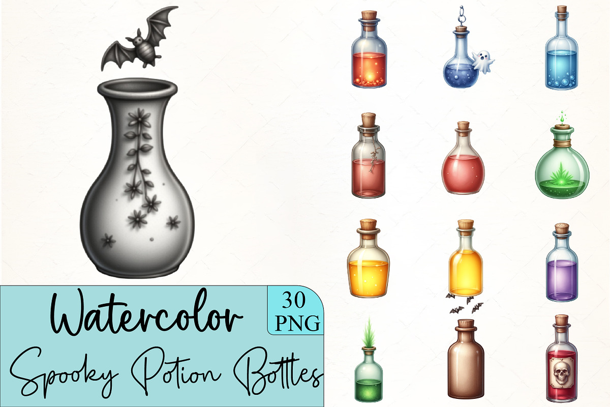 Spooky Potion Bottles Clipart, an Illustration by CrexoraLab (Photo 1 of 5)